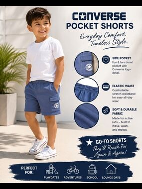 Converse Boys Navy Blue Pocket Shorts